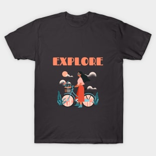 Explore - Woman on Bicycle T-Shirt